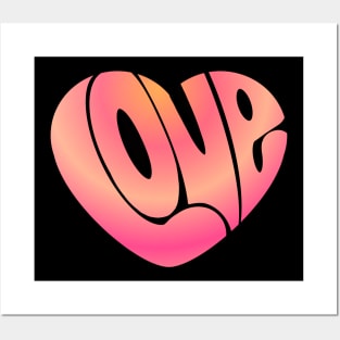 Love word in a heart shape simple cute design for valentines day pink and yellow gradient Posters and Art